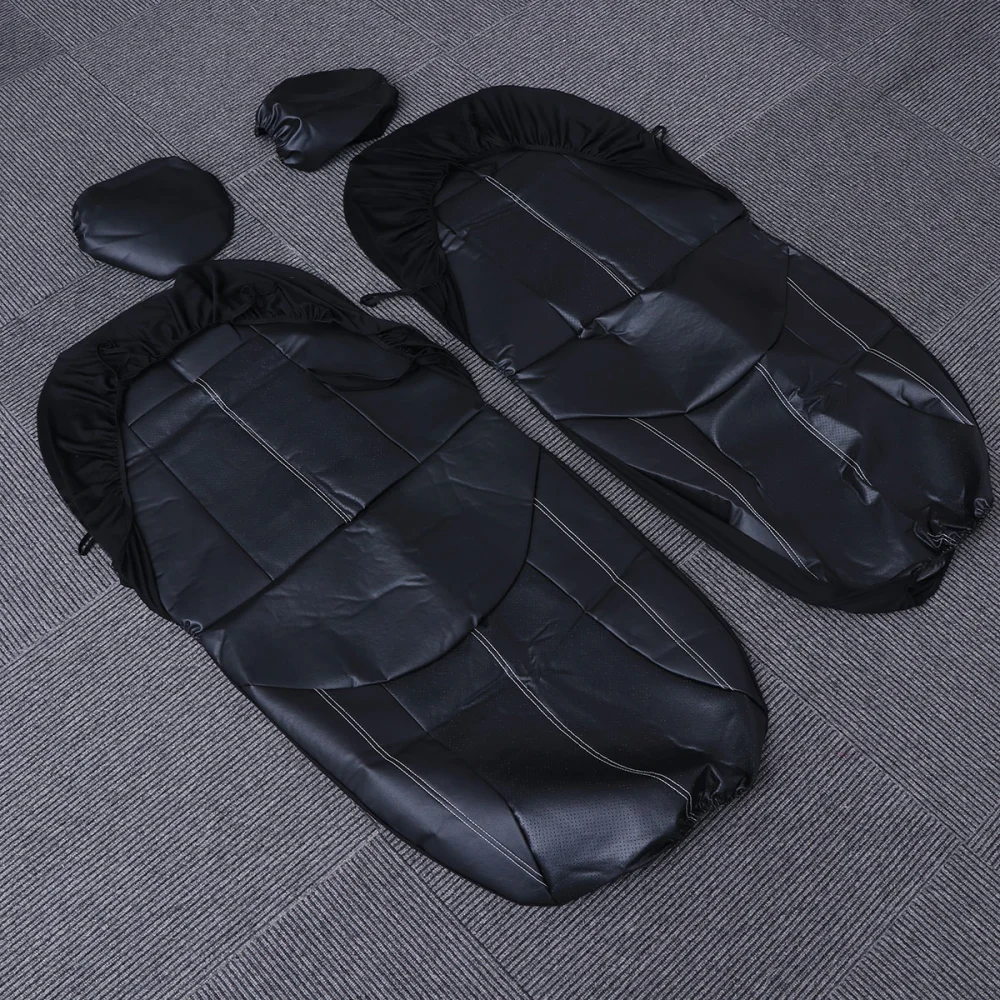 2pcs Front PU Leather Car Seat Cover Cushion Mat Protector Black Auto Interior Styling Decoration (Black)