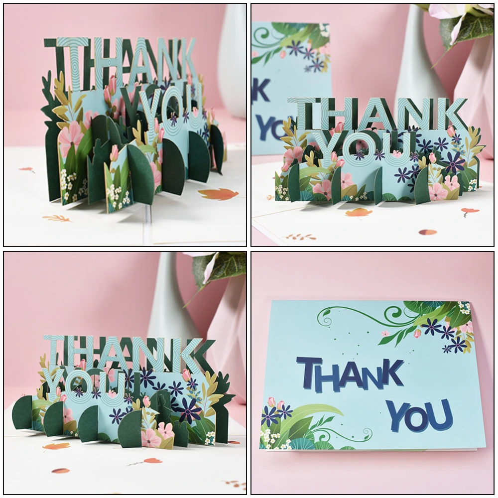 1pc 3D Thank You Pop-up Cards Creative Blessing Cards 3D Greeting Cards