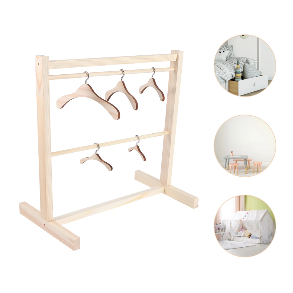 1 Set Doll Clothing Hanger Doll Wooden Hanging Clothing Rack Set (Wood Color)