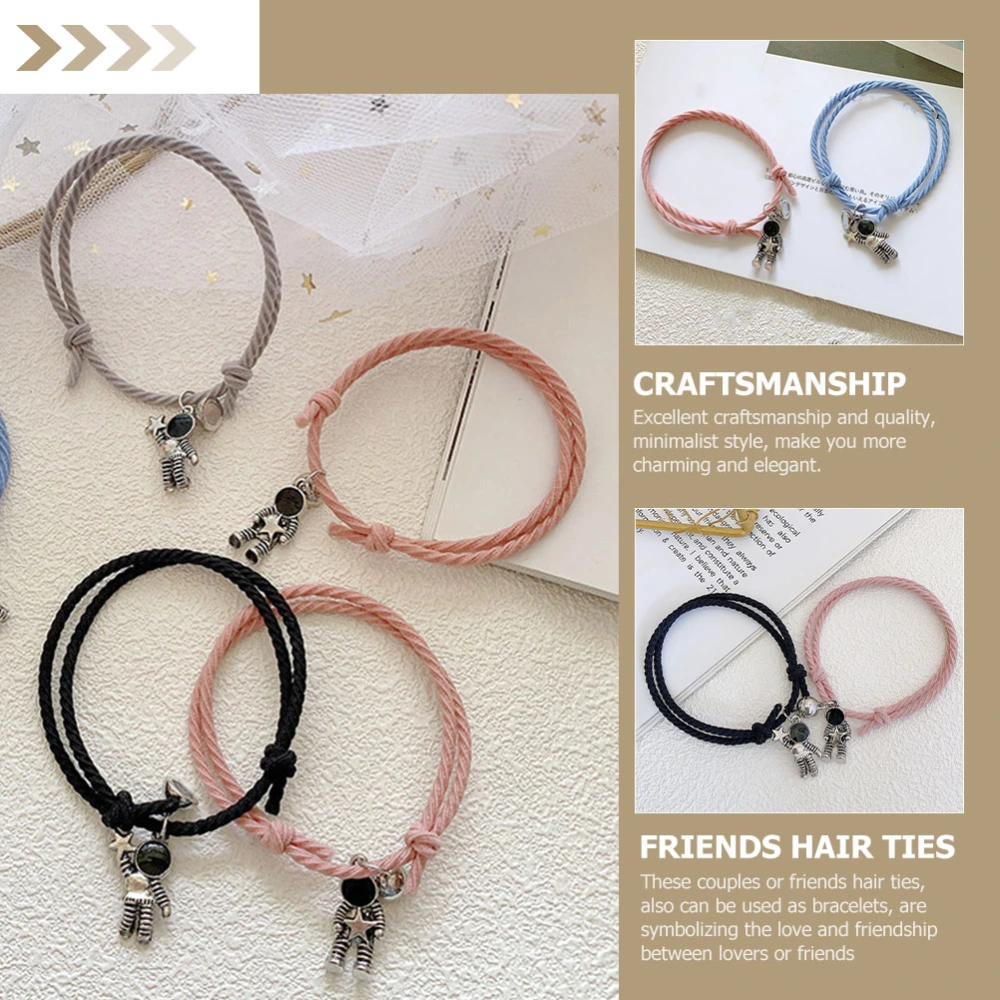 2Pcs Magnetic Hair Ties Bracelets Friends Lover Gift Astronaut Pendant Hair Rope