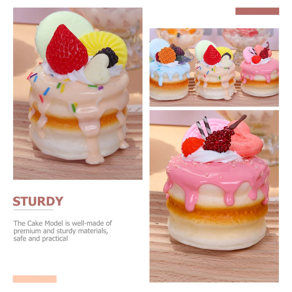 3pcs Double Layer Cakes Models Fake Dessert Models Artificial Cake Models Bakery Photo Props Mixed Color