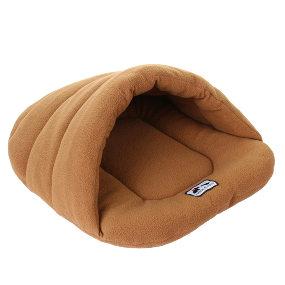 Pet Dog Cat Bed Warm Kennel Nest Pad Dog Blanket Mat Snuggly Sleep Mat Sleeping Bag Cotton-Padded Cushion for Puppy Cat Kitten Size S (Light Brown)