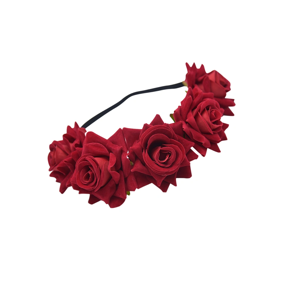 1PC Simulated Rose Hair Band Lint Cloth Rose Headband Elegant Bride Headdress Creative Valentines Gift for Wedding Date Evening Use Red White