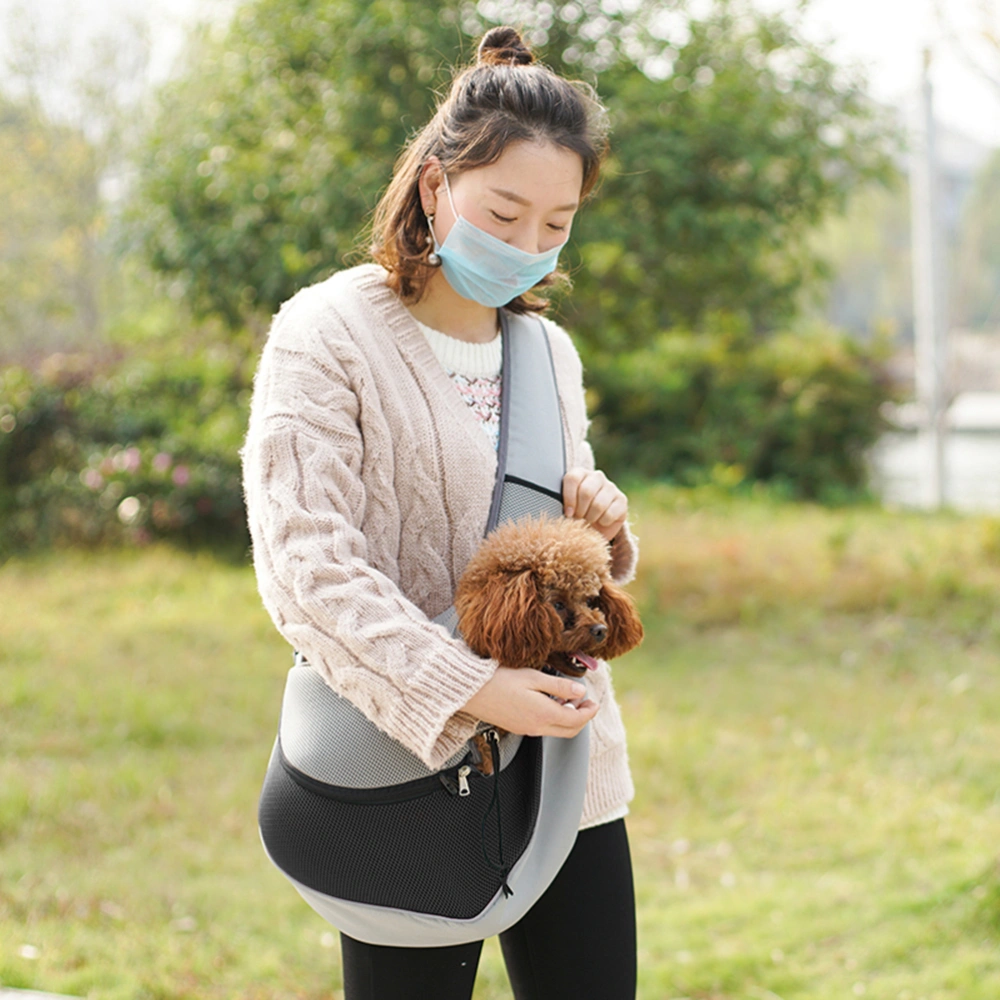 Pet Single Shoulder Bag Mesh Pet Dog Sling Bag Portable Hands Free Carrier Head Out for Puppy and Small Pets Size M(Black)