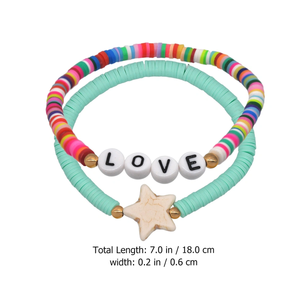 2pcs Love Letter Bracelet Women Hand Ornament Five-pointed Star Bracelet