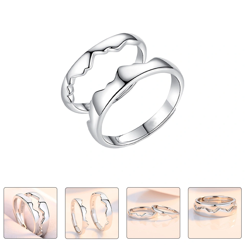 2Pcs Simple Couple Finger Ring Copper Romantic Ring Valentine's Day Gift Silver