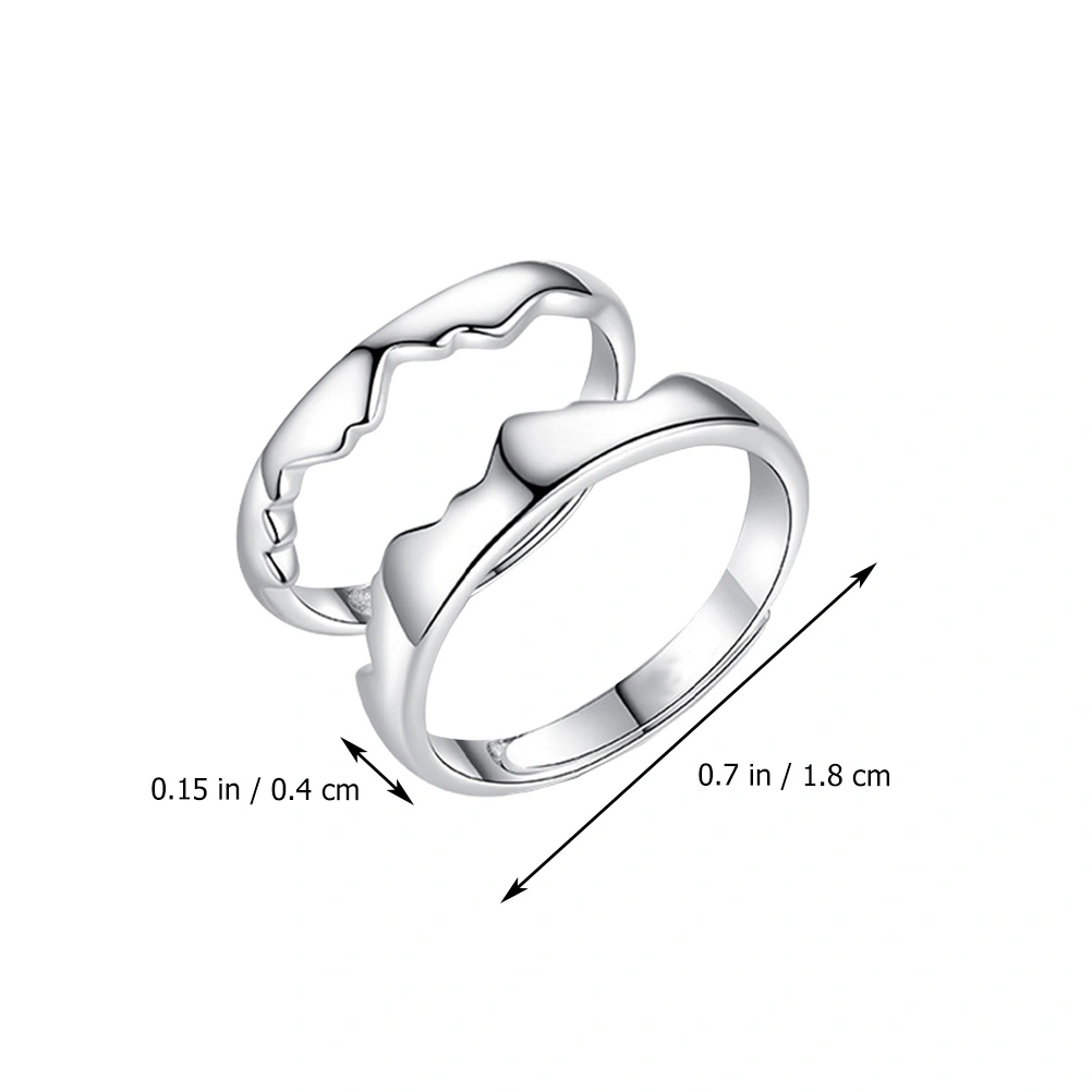 2Pcs Simple Couple Finger Ring Copper Romantic Ring Valentine's Day Gift Silver