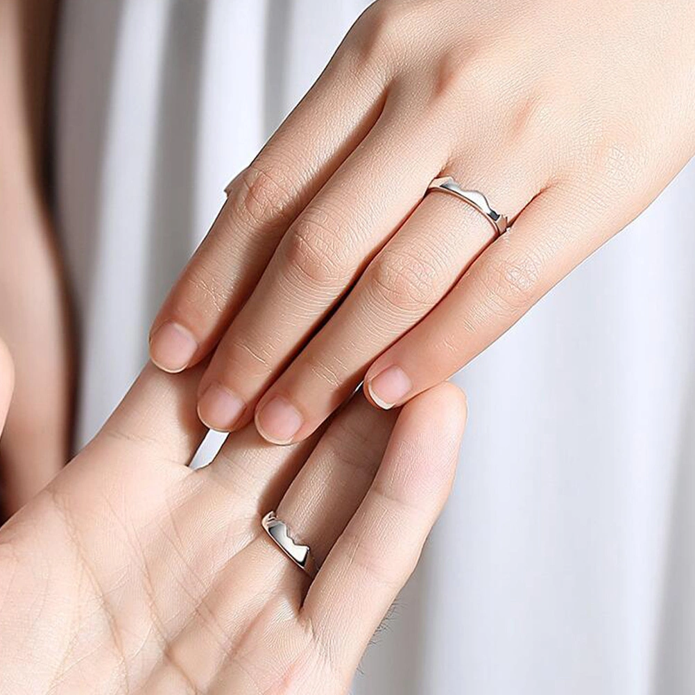 2Pcs Simple Couple Finger Ring Copper Romantic Ring Valentine's Day Gift Silver