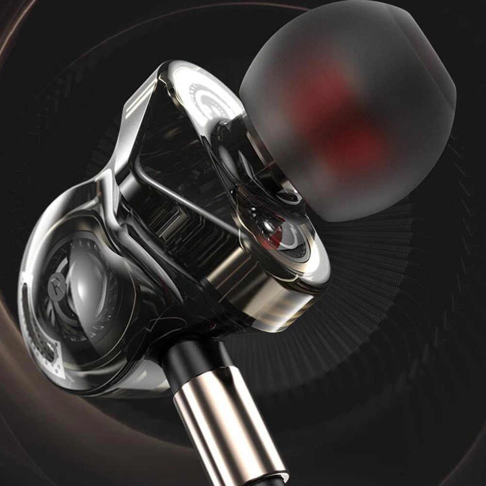 6 Driver Unit Earbuds with Mic Wired Earphone Stereo Sports Headset Bass Subwoofer 3.5mm Braided Wire Metal Headphone (Red)