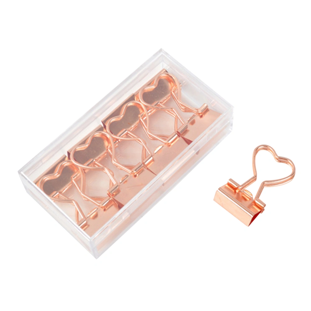 12Pcs Metal Binder Clips with Heart Shaped Handle Invoice Bill Clip Decorative Paper Clips Notes Letter Paper Clip for Office Home School(Rose Gold)