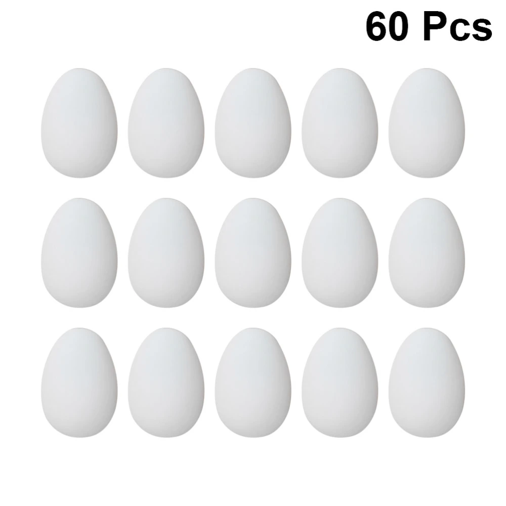 60PCS Imitation Plastic Eggs Models DIY Colored Drawing Eggs Funny Lifelike Eggs for Painting Graffiti Easter (White)