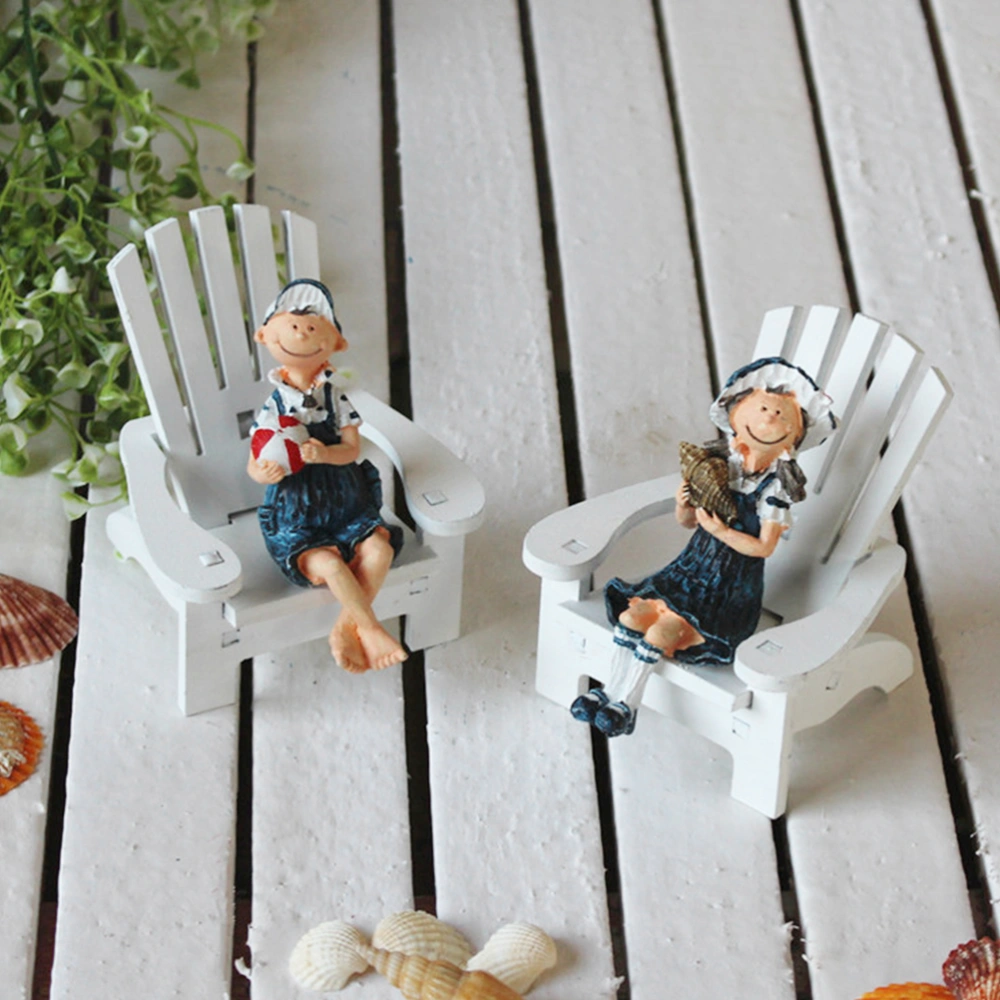 Beach Chair Ornament Creative Desktop Decor Wooden Crafts Tabletop Decoration Adornment for Living Room Bedroom (Boy Doll Pattern)