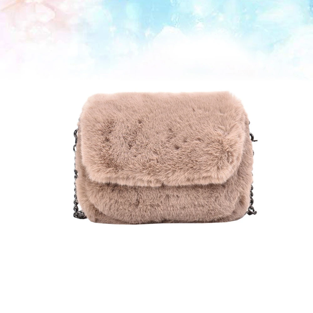 Khaki Chain Crossbody Bag Fashion Handbag Fluff Shoulder Bag Phone Pouch Tote Bag for Girls Lady Woman