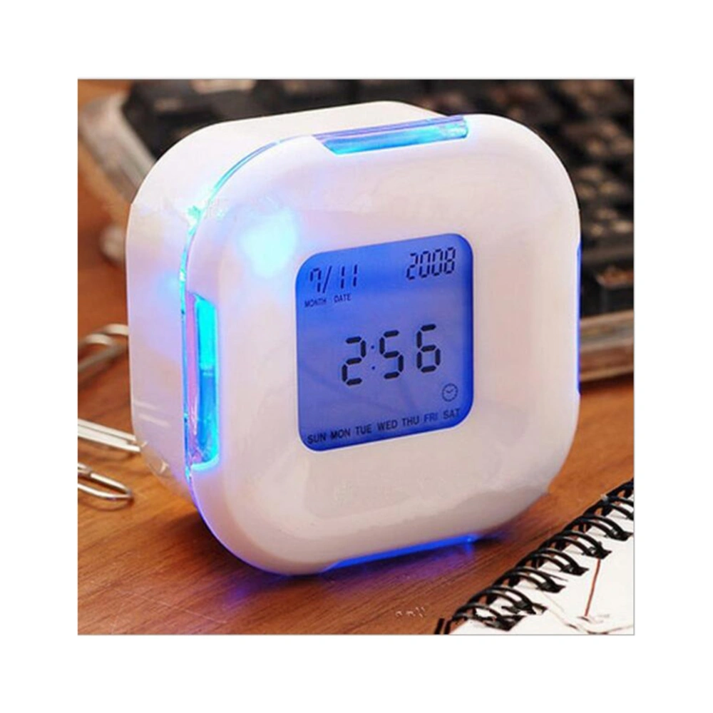 Multi-function Alarm Clock LED Despertador Digital Clock Calendar Thermometer Display Clock (White)