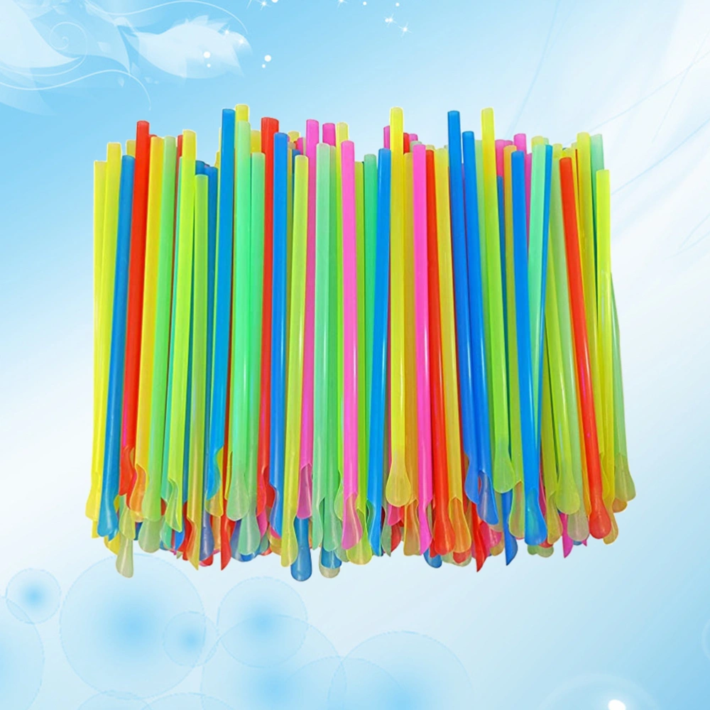 50pcs Disposable Spoon Straws Dual Use Drinking Spoon Straw for Milkshakes Shaved Ice (Assorted Color)