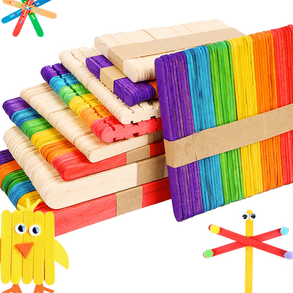 200pcs Kindergarten DIY Sticks Wooden Craft Sticks Ice Cream Sticks Handmade Materials for Decoration (Beige Long Style)