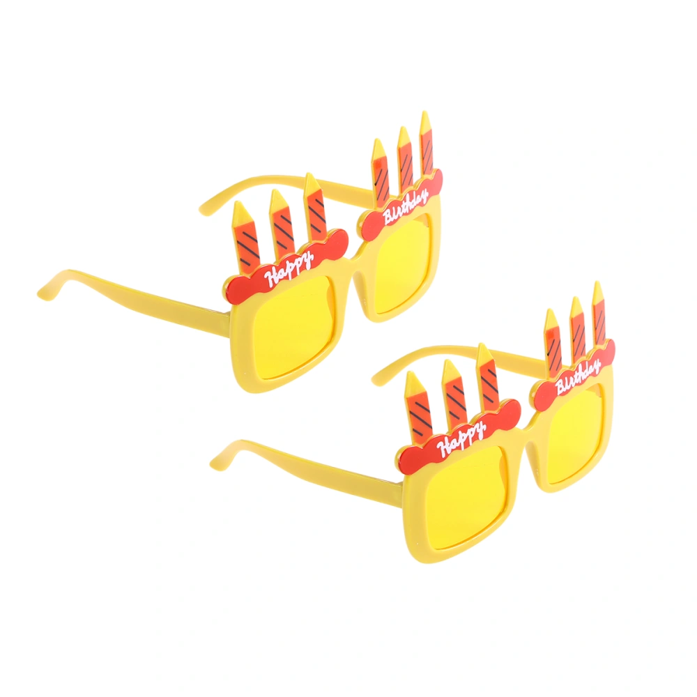 2PCS Happy Birthday Candle Sunglasses Novelty Sunglasses for Birthday Gift Party Supplies (Yellow)