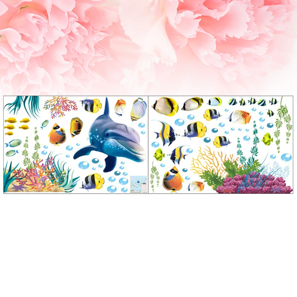 1 Sheet of Wall Sticker Under the Ocean Dolphin Fish Pattern Wall Decal Wallpaper for Kids Room Bedroom