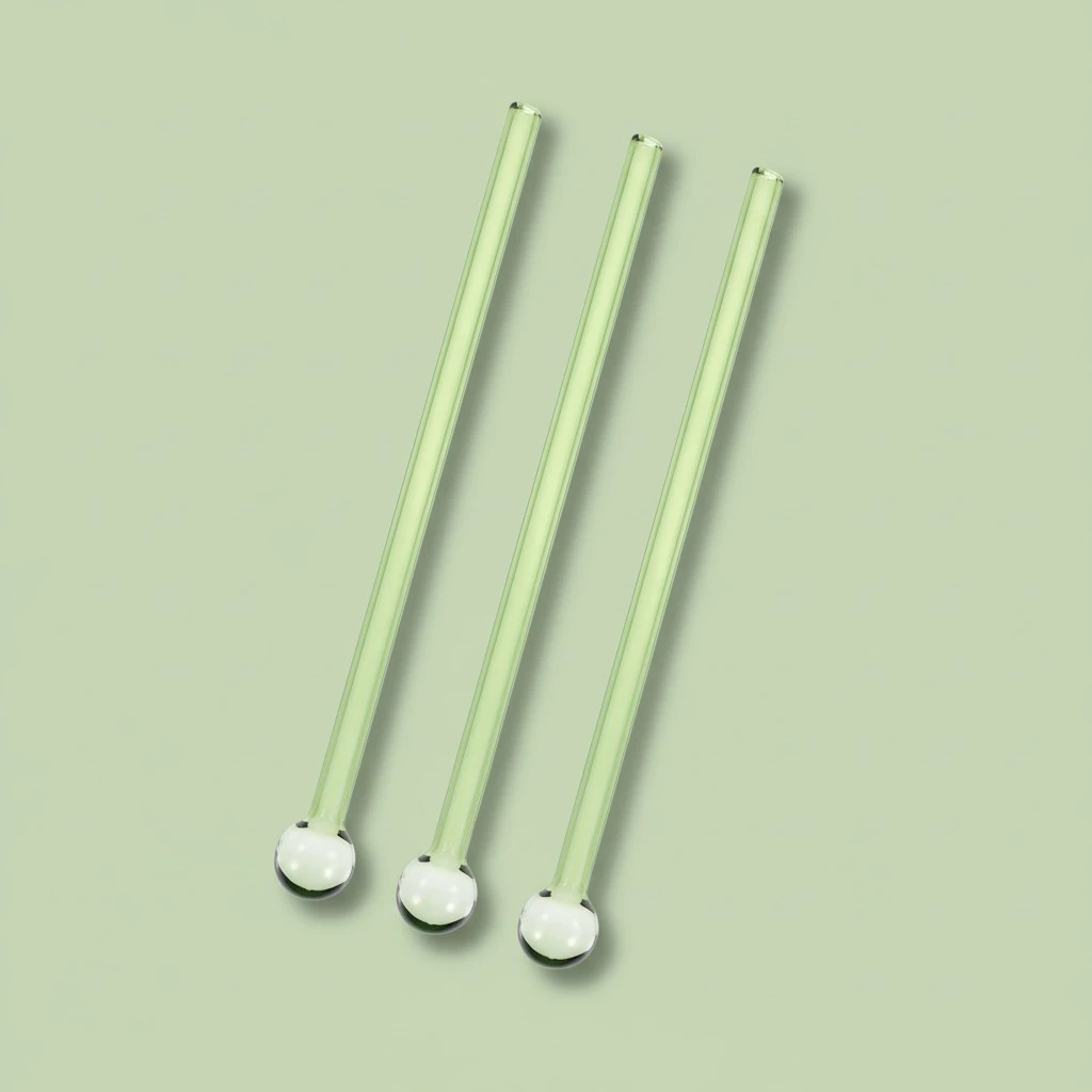 3Pcs Decorative Glass Straw Round Ends Straw Reusable Drinking Straw for Home