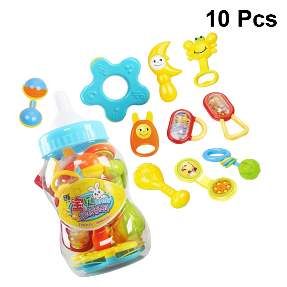 10 pcs Delicate Educational Chewing rubber hand Grip Rattle Toy Set for Baby Use Big Milk Bottles