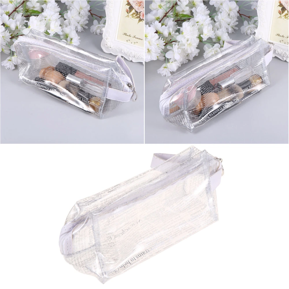 White Transparent Makeup Bags PVC Storage Bag Multifunctional Cosmetic Pouch Portable Newspaper Pattern Handbag Case Toiletry Bag for Travel