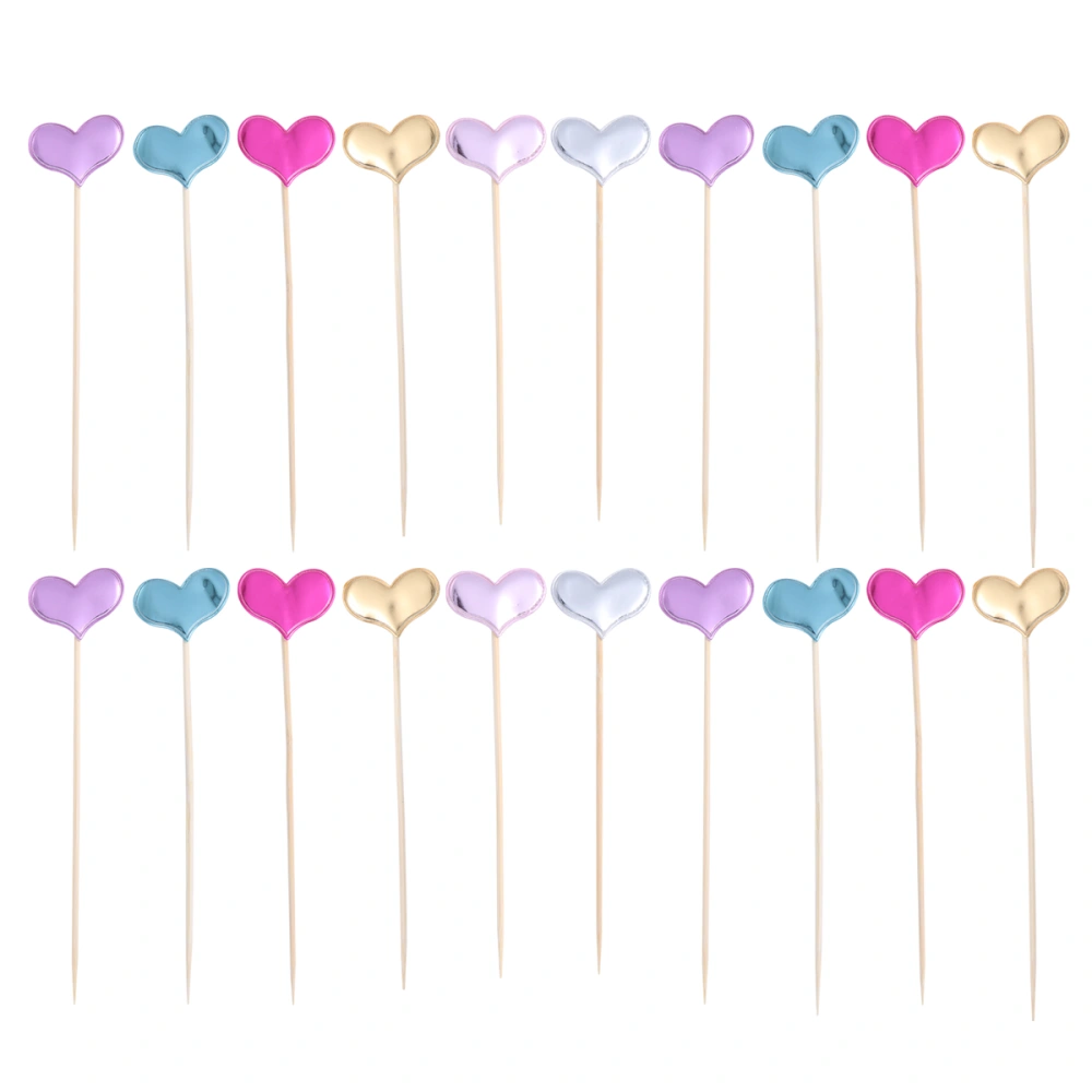 50pcs Beautiful Heart Dessert Picks Birthday Cake Picks Adorable Cupcake Topper Creative Cake Decor (Random Color, 50pcs/Pack)