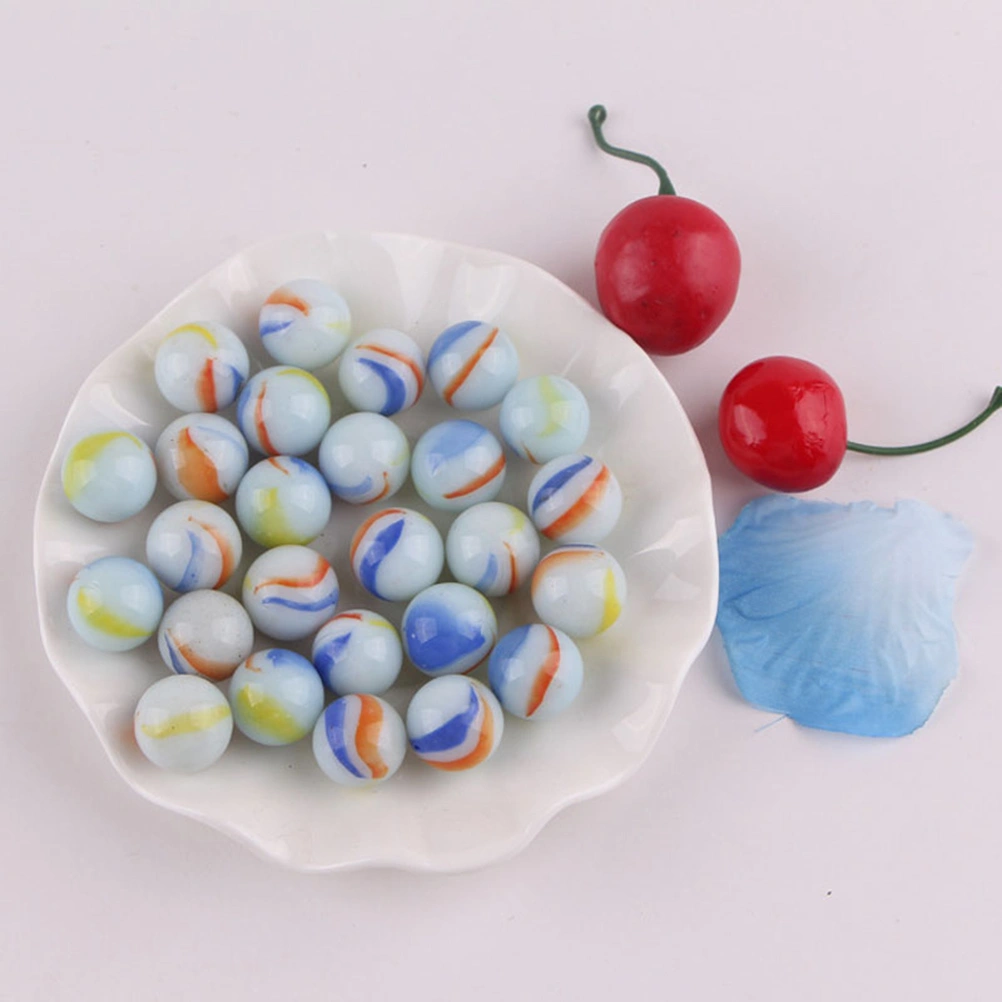 50pcs 16MM Glass Marbles Milk White Patterned Glass Beads Balls for Kids DIY Craft