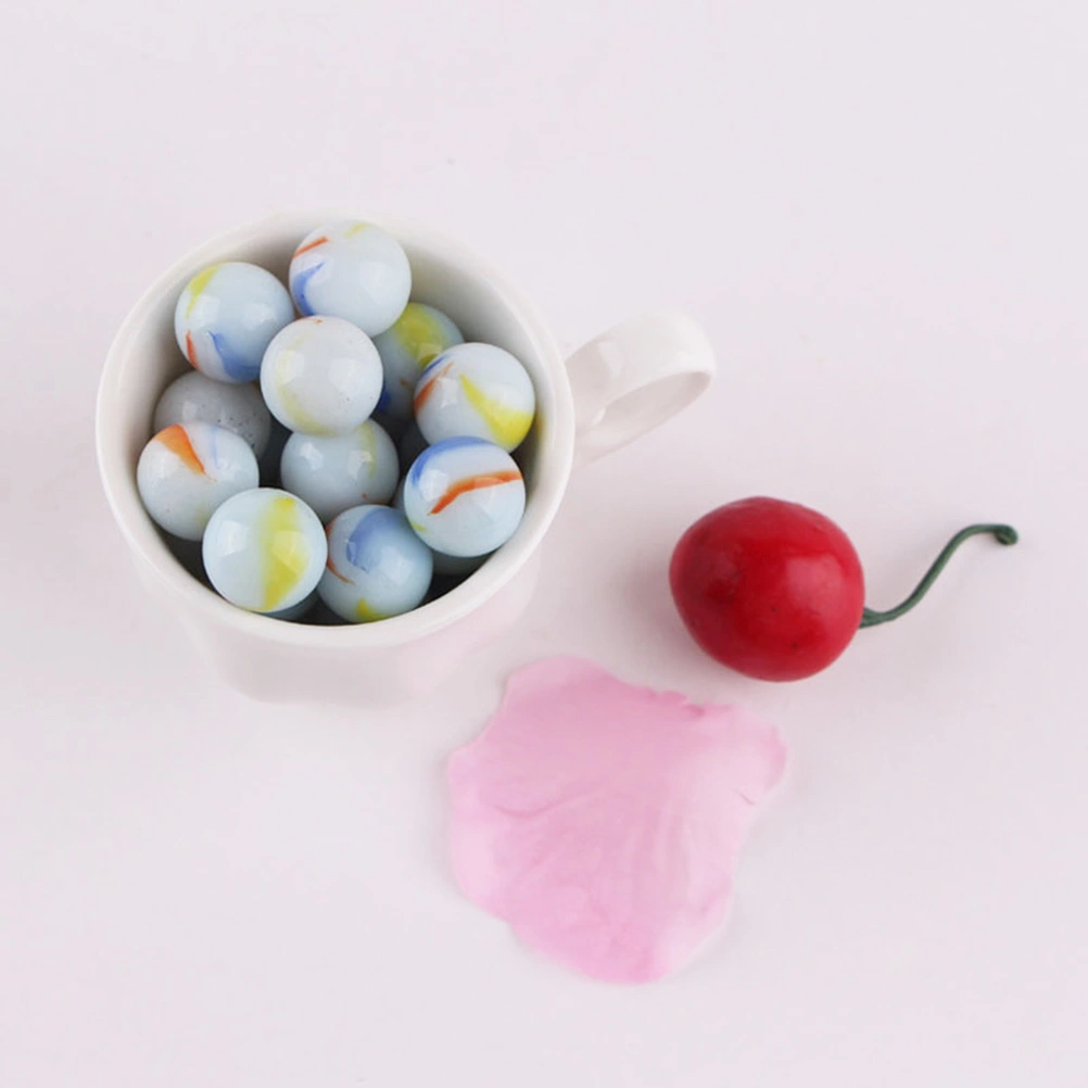 50pcs 16MM Glass Marbles Milk White Patterned Glass Beads Balls for Kids DIY Craft