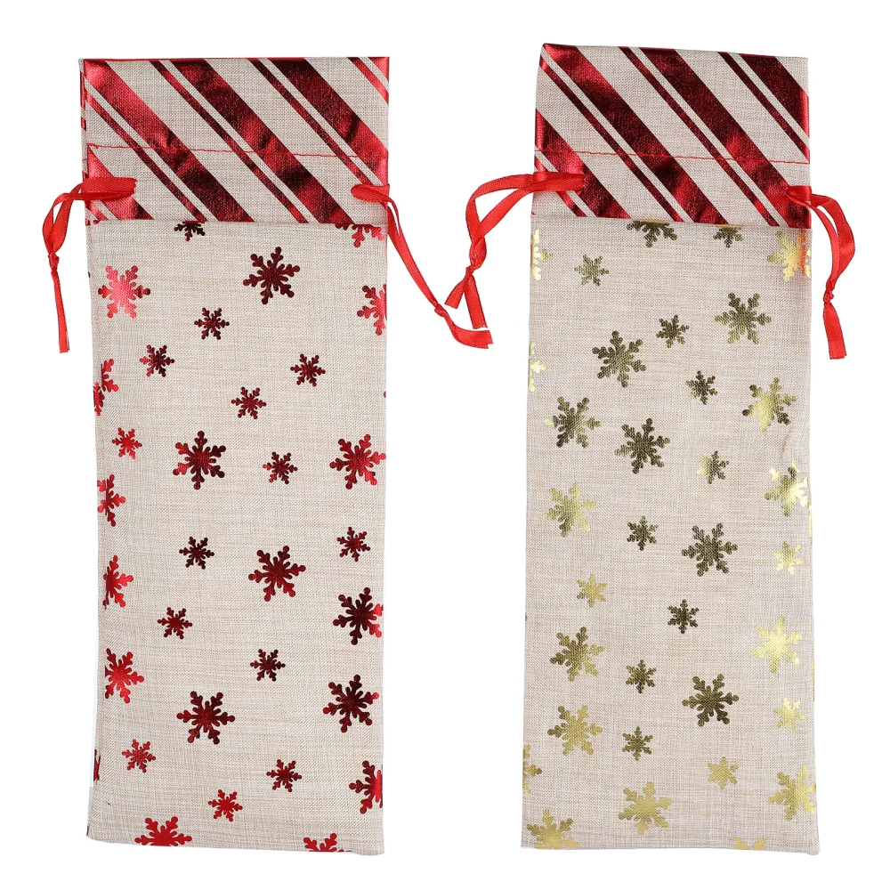 2pcs Christmas Snow Printing Embossed Champagne Wine Bag Bottle Decoration Cover