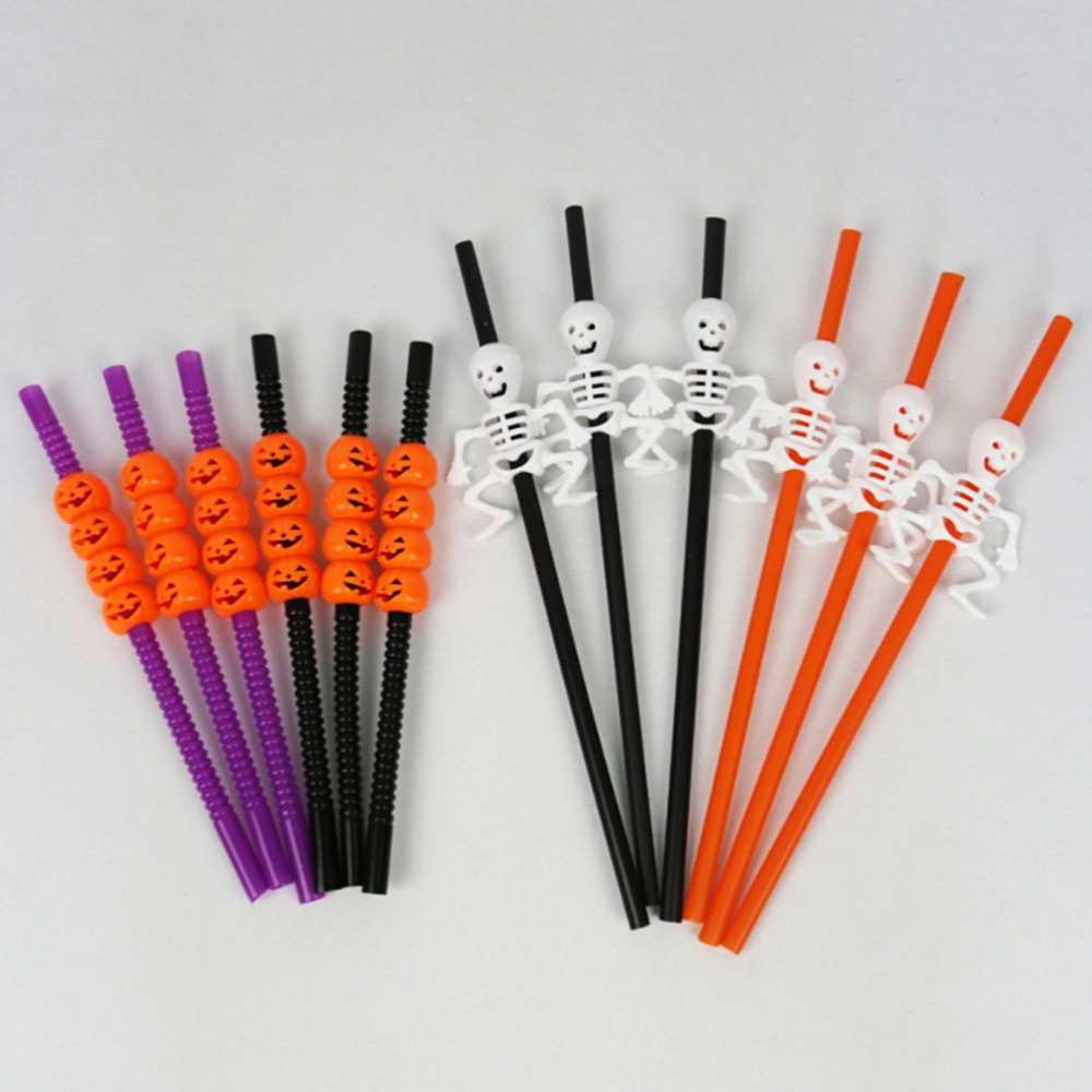 10 Pcs Creative Halloween Theme Straw Plastic Drinking Straw Random Color