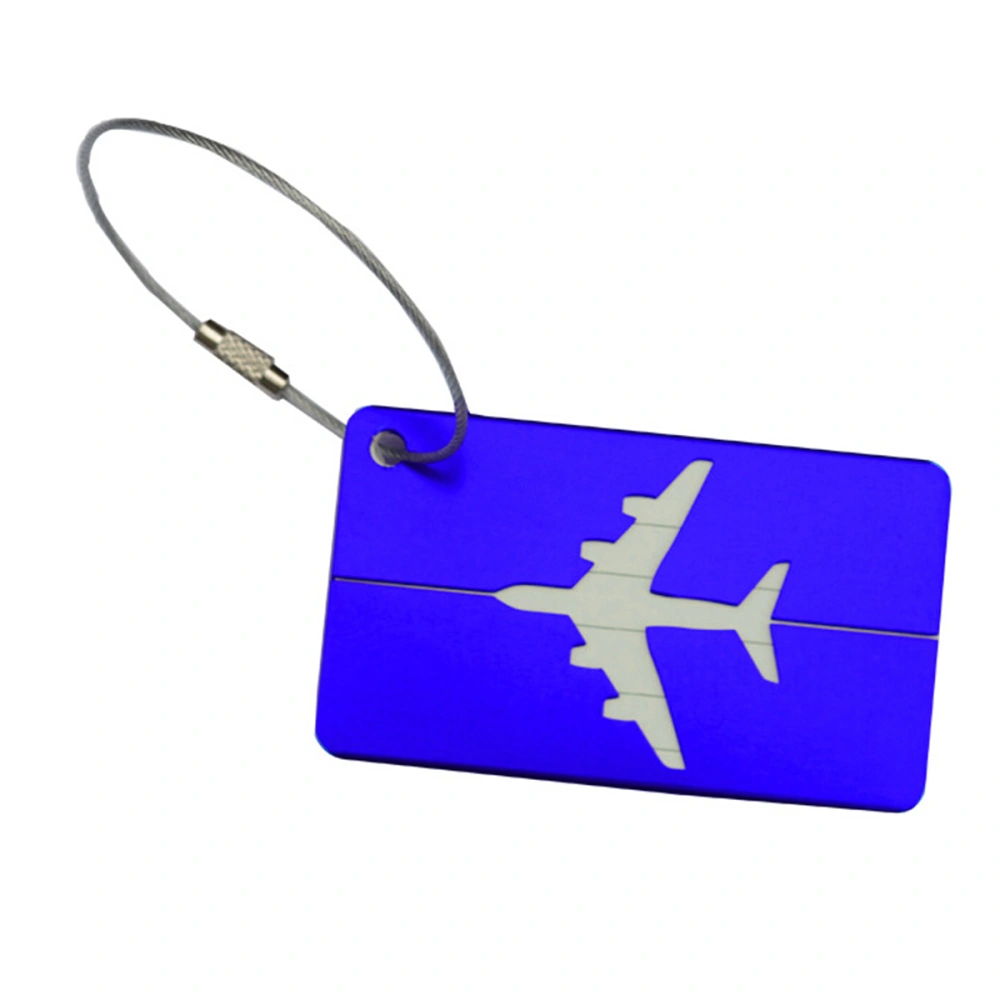 8pcs Aluminum Air Plane Pattern Luggage Tag Baggage Handbag ID Tag Name Holder with Key Ring (Blue)