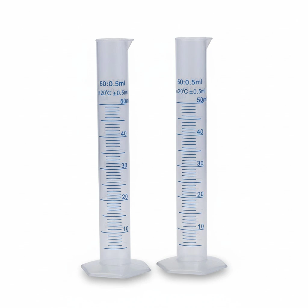 5pcs Plastic Measuring Cylinders Transparent Graduated Cylinder with Hexagonal Base (50ml)