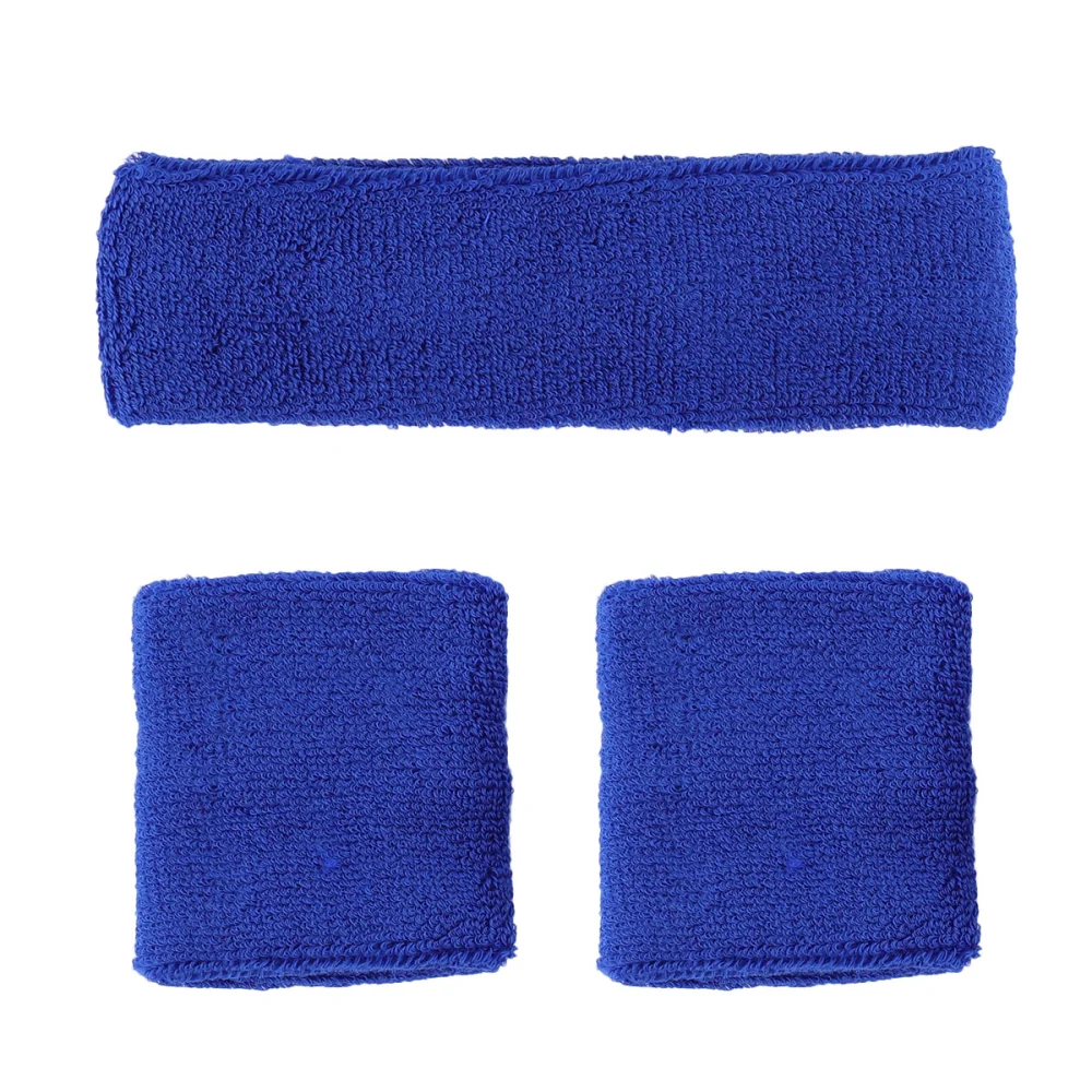 1 Set/3PCS Gym Sweat Absorbent Band Set Cotton Sports Protection Wristbands Headband for Women Men (Blue)