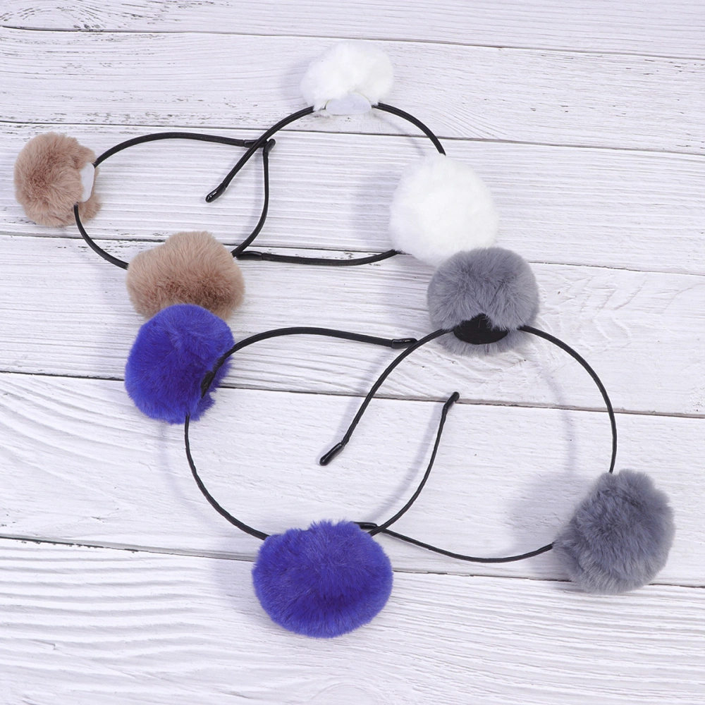 4pcs Adorable Hairball Headdress Fashion Hair Hoops Attractive Headdress Hair Accessories for Home Outdoor (Blue, White, Brown, Grey)