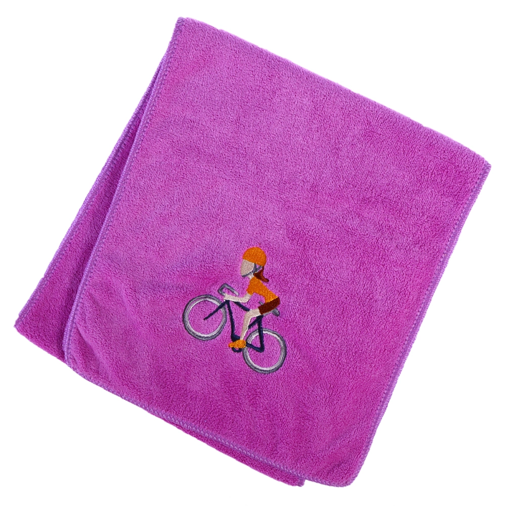 Towels with Embroidered Biking Patterns Cotton Towels for Gym Yoga Bike-riding Running Sports - Purple (25x110cm)