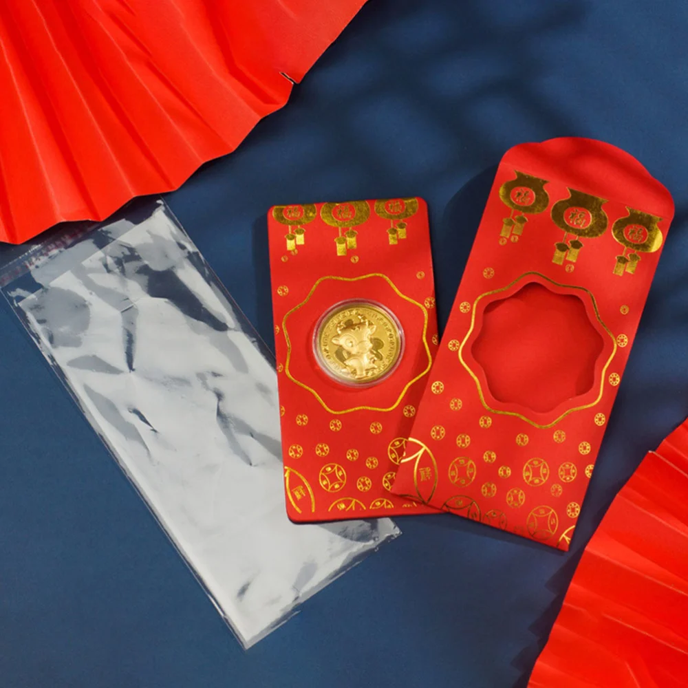 2Pcs New Year Red Envelopes with Golden Coin Tiger Pattern Money Packet (Red)