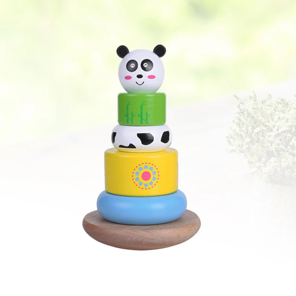 Wooden Rainbow Stacking Game Toy Building Blocks Tower Educational Toys for Kids Children (Panda Pattern)