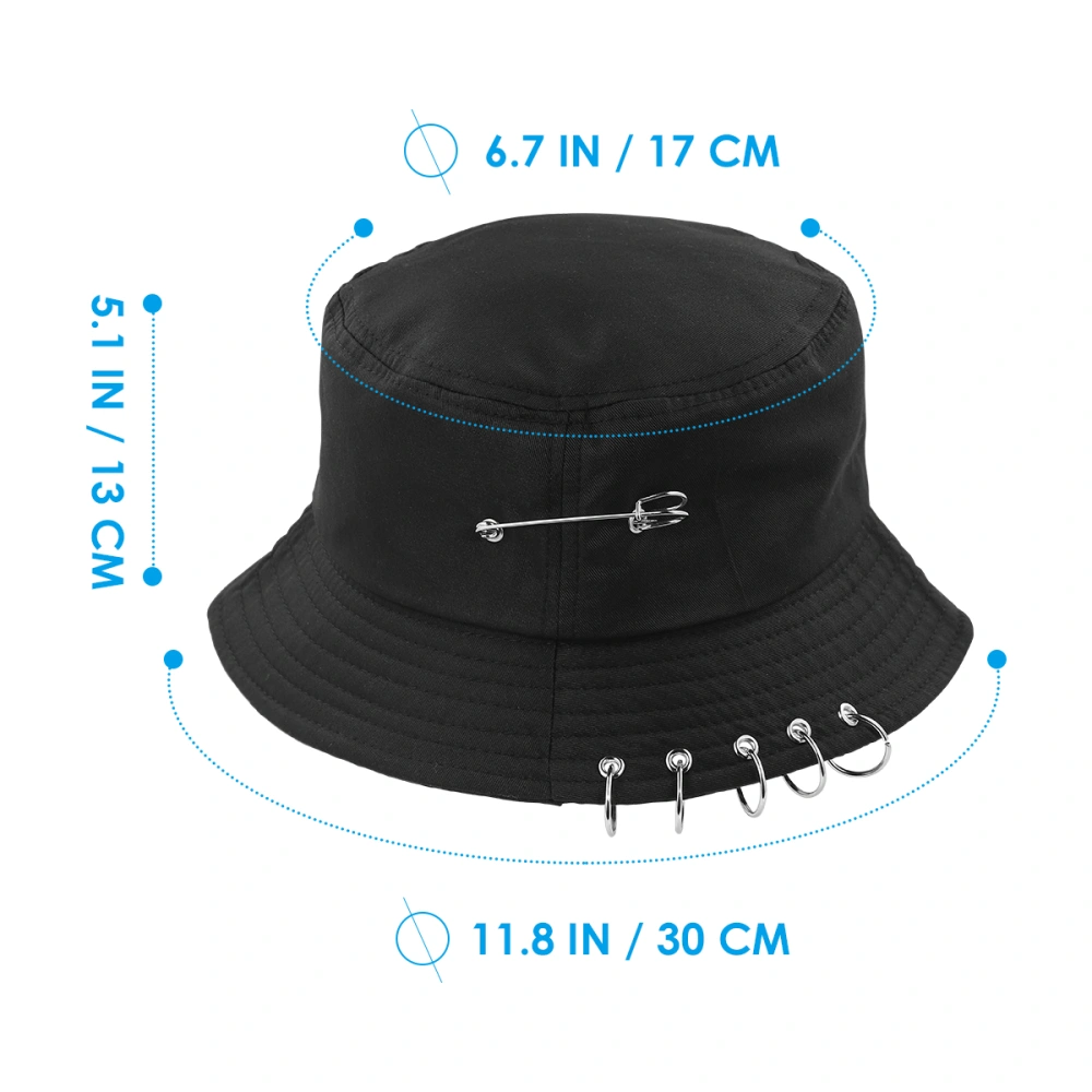 FENICAL Unisex Bucket Hat Chic Sunhat Bonnie Caps Summer Packable with Pin Piercing Decorations (Black)