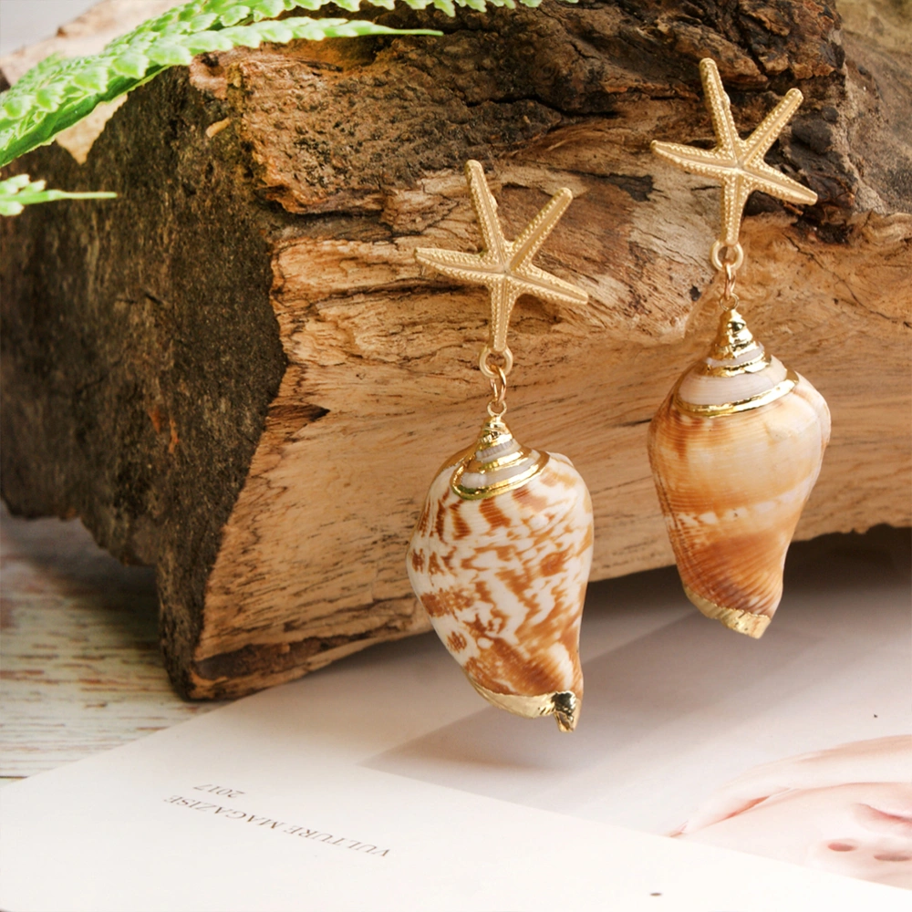 1 Pair Sea Star Shell Earrings Resin Cowrie Pendant Earrings Conch Earrings Dangler for Girls Lady Female