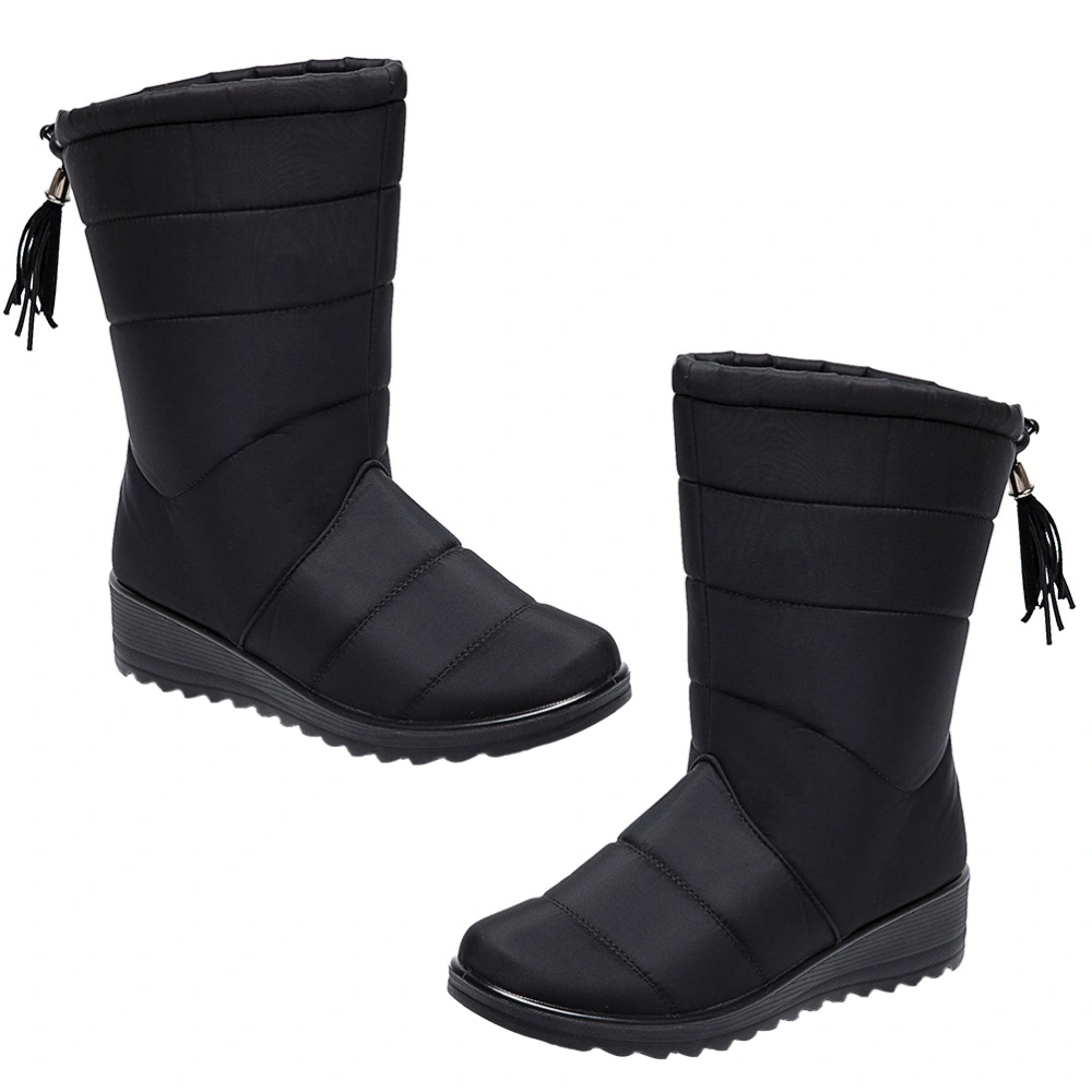 1 Pair of Women Mid-tube Boots Tassel Snow Boots Stylish Thick-soled Shoes