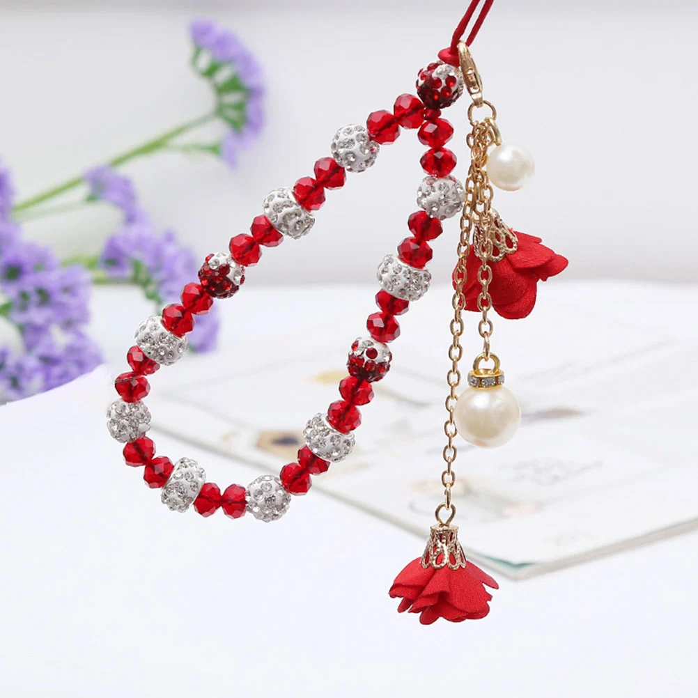3pcs Floral Pendant Crystal Beaded Phone Chain Phone Charms Flower Pendant