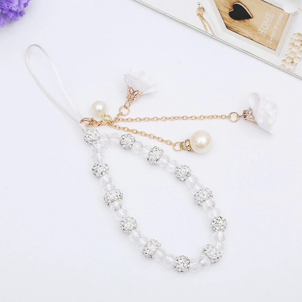 3pcs Floral Pendant Crystal Beaded Phone Chain Phone Charms Flower Pendant