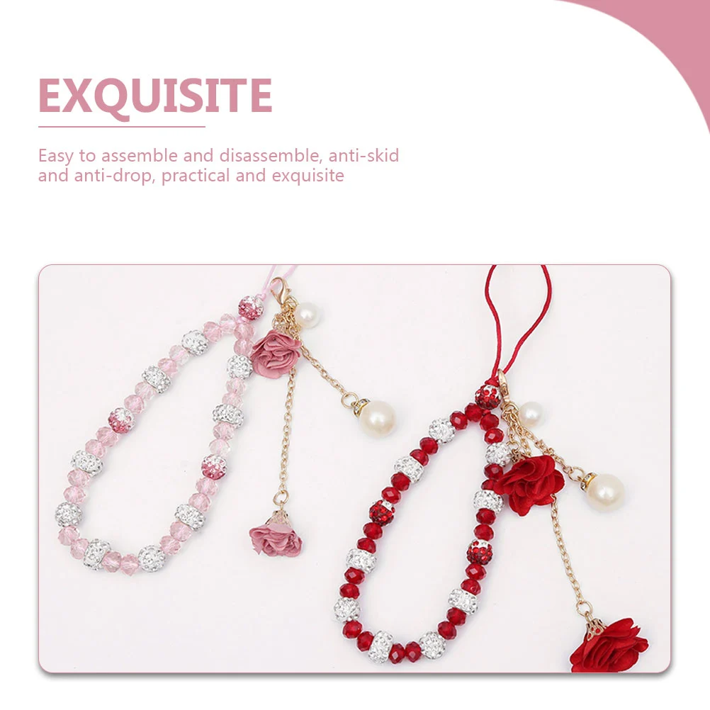 3pcs Floral Pendant Crystal Beaded Phone Chain Phone Charms Flower Pendant