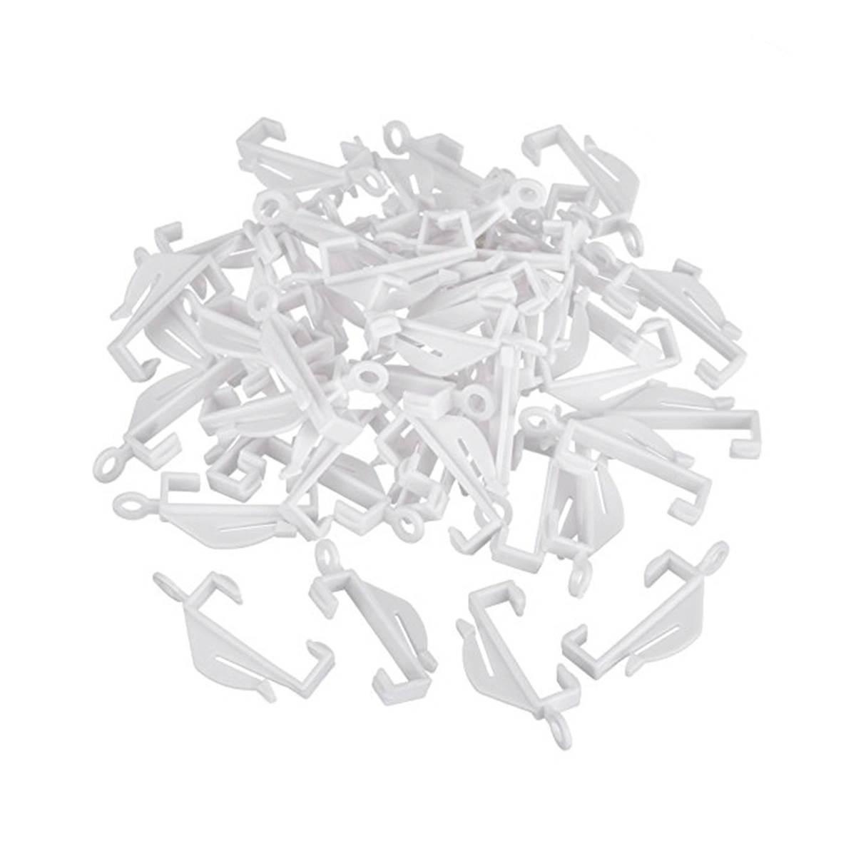 50 PCS Bean Sprout Shape Rod Slides Plastic Curtain Rail Track Gliders Hooks for Window Door Shower Curtains (White)