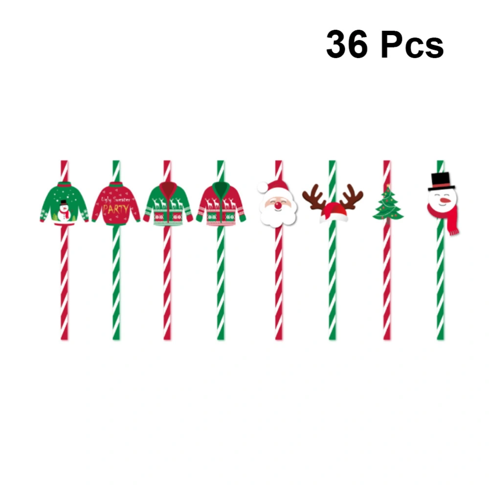 36 Pcs Christmas Paper Straws Disposable Drinking Straws Eco-friendly and Degradable Party Straws Xmas Party Holiday Festival Photo Prop