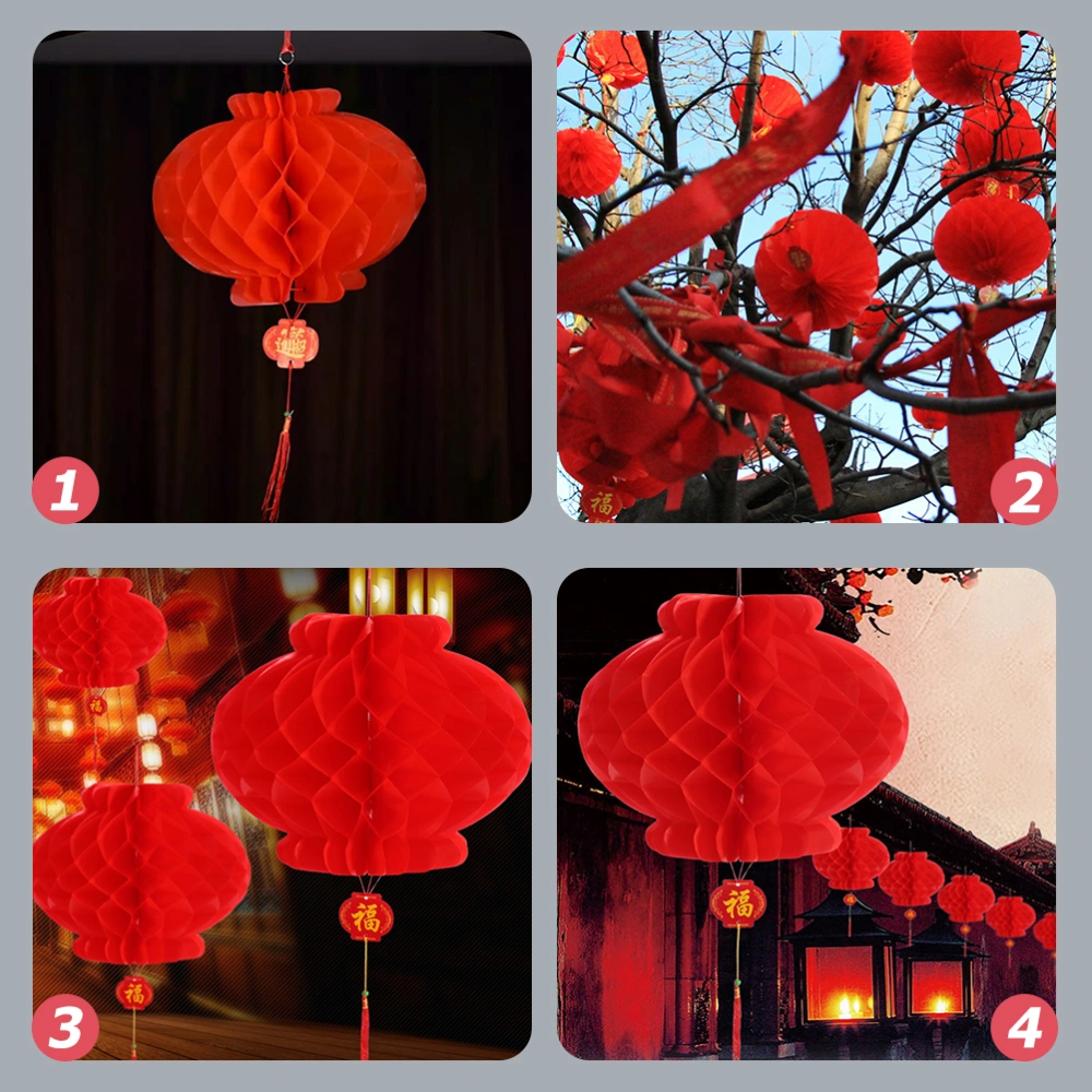 80 Pcs Spring Festival Lanterns Foldable Red Paper Lanterns New Year Lanterns