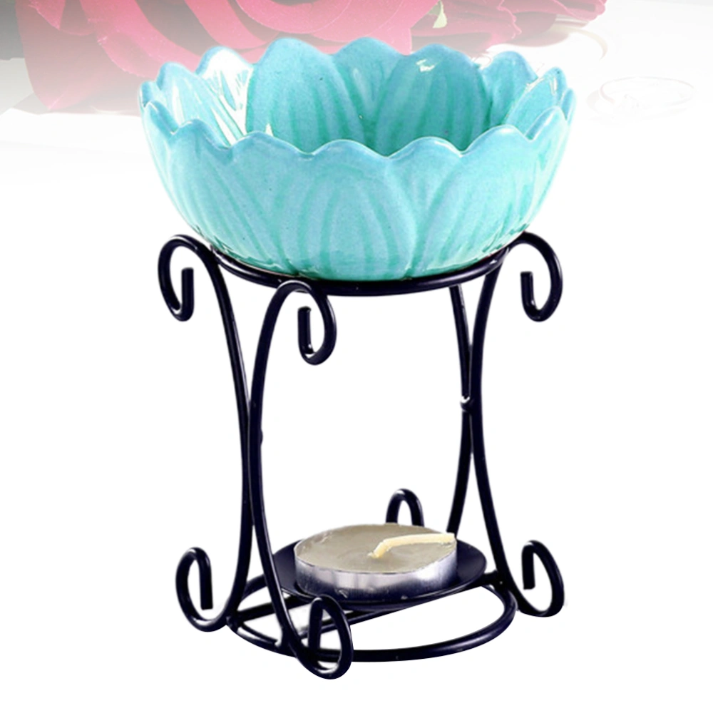 Iron Rack Candle Holder Colored Ceramic Plate Aromatherapy Essential Oil Burner Decoration for Living Room Balcony Patio Porch Garden (Blue, Without Candle and Essential Oil)