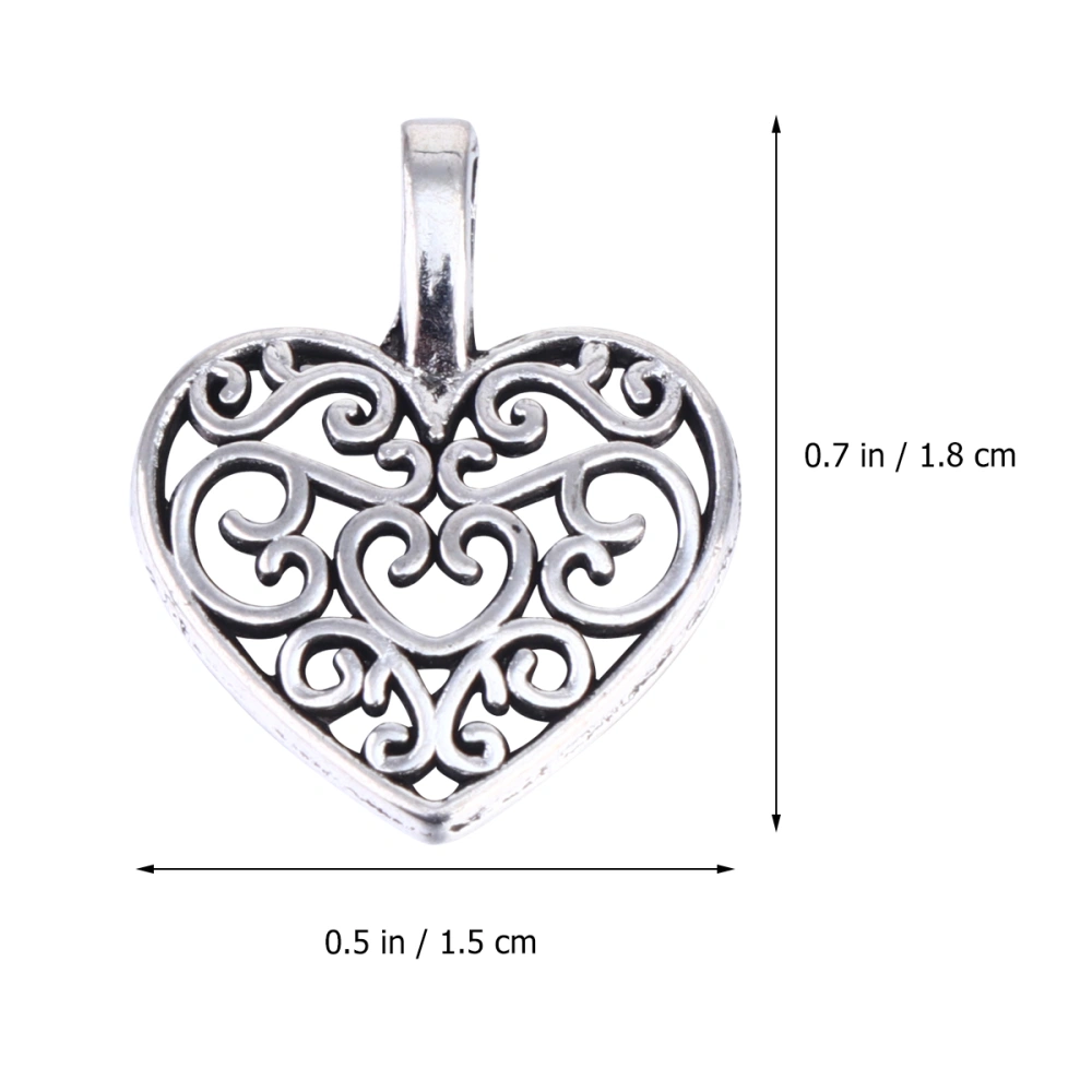 100pcs Retro Hollow-out Heart Shape Pendants Charms Creative DIY Jewelry Making Accessory for Necklace Bracelet (Ancient Silver)