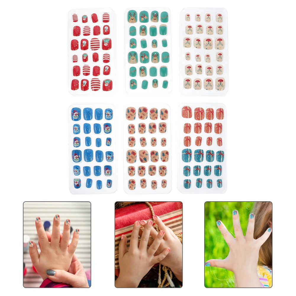 144Pcs Christmas Kids Fake Nail Girls False Nail Tips Nail Art Design Accessory