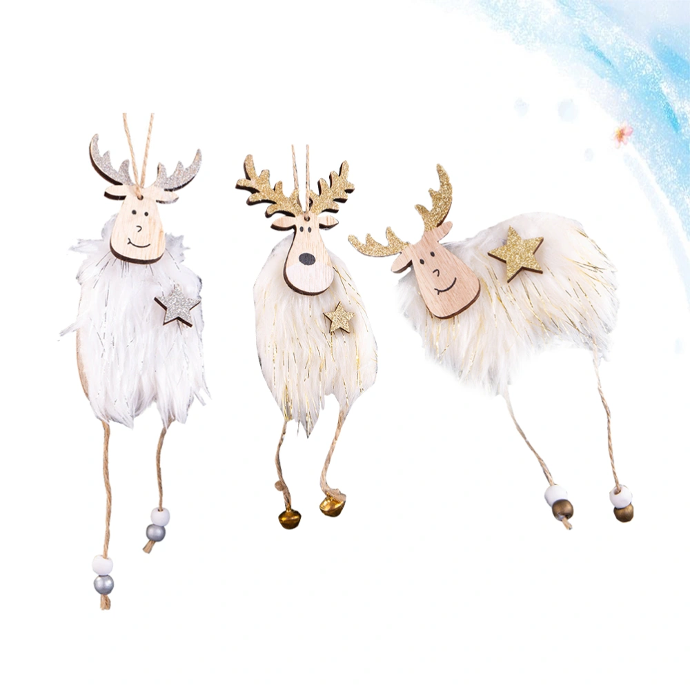 3PCS Christmas Hanging Pendant Wooden Elk Shape Decorative Props Decoration